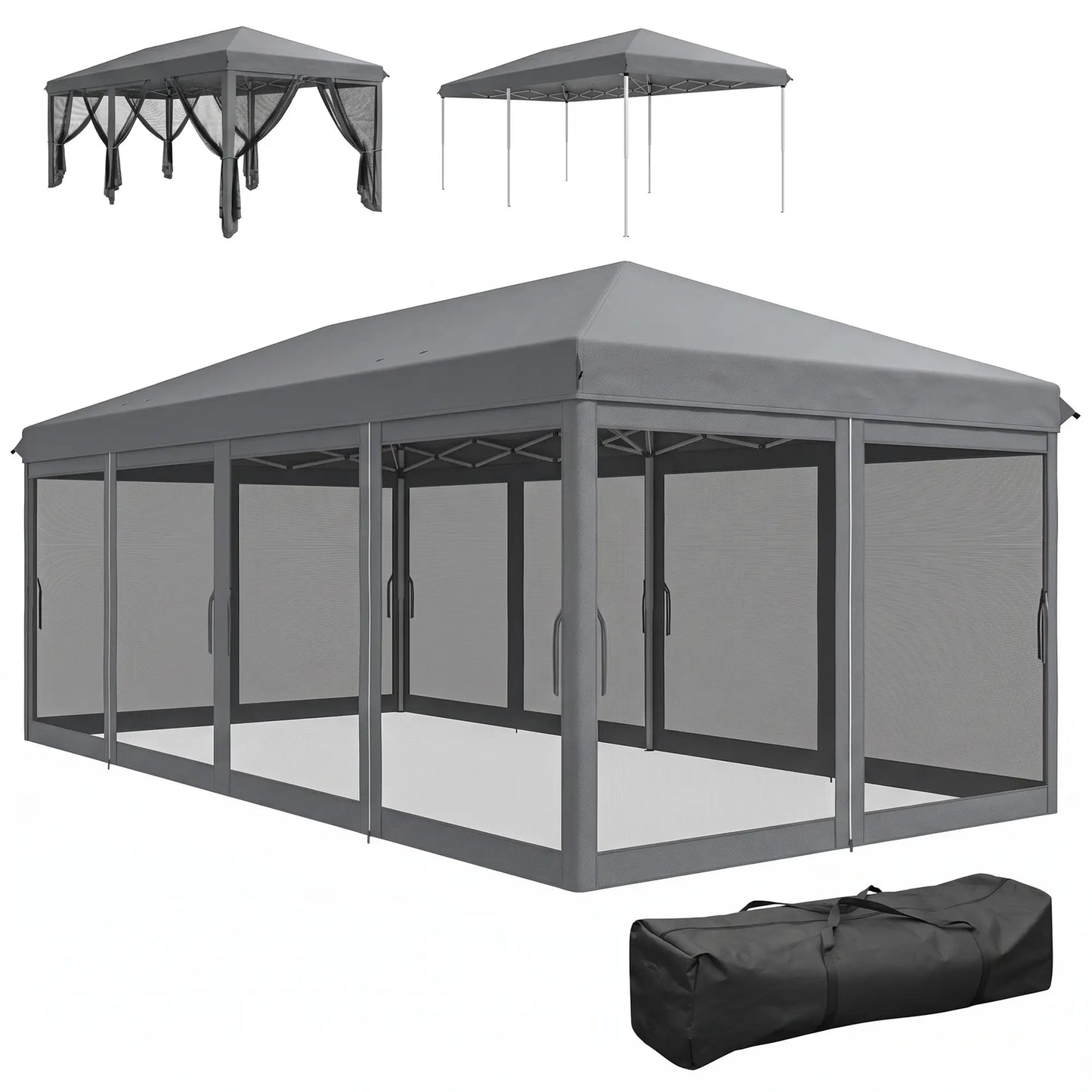 10' x 20' Pop Up Canopy Tent Gazebo, Removable Mesh Sidewall, Carry Bag, Grey Pop Up Canopies Grey at Gallery Canada