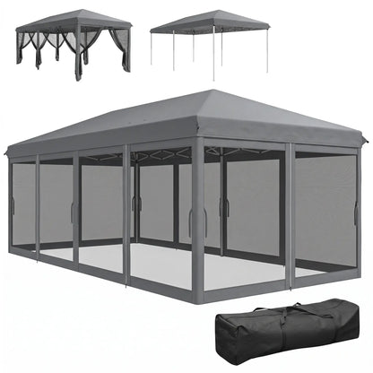 10' x 20' Pop Up Canopy Tent Gazebo, Removable Mesh Sidewall, Carry Bag, Grey Pop Up Canopies Grey at Gallery Canada