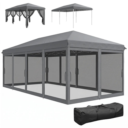 10' x 20' Pop Up Canopy Tent Gazebo, Removable Mesh Sidewall, Carry Bag, Grey Pop Up Canopies Grey at Gallery Canada