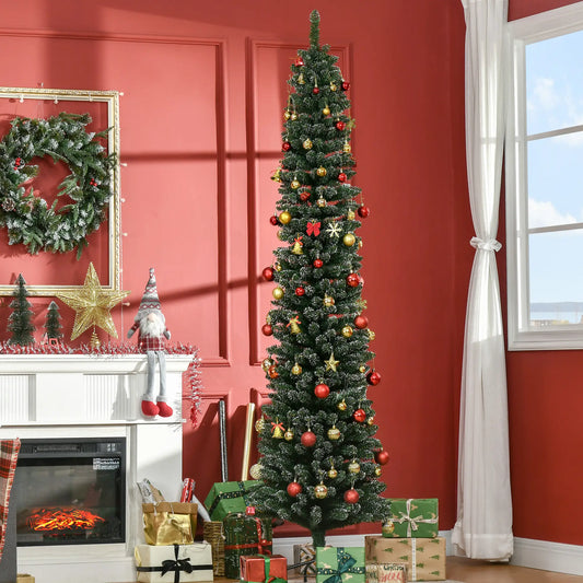 7.5FT Artificial Snow Dipped Christmas Tree, Foldable Stand, Green Pencil Christmas Trees Green at Gallery Canada