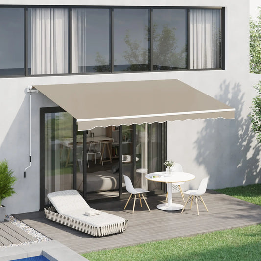 13' x 8' Retractable Patio Awning, Sun Shade Canopy, Aluminum Frame, Khaki Window Awnings Khaki at Gallery Canada
