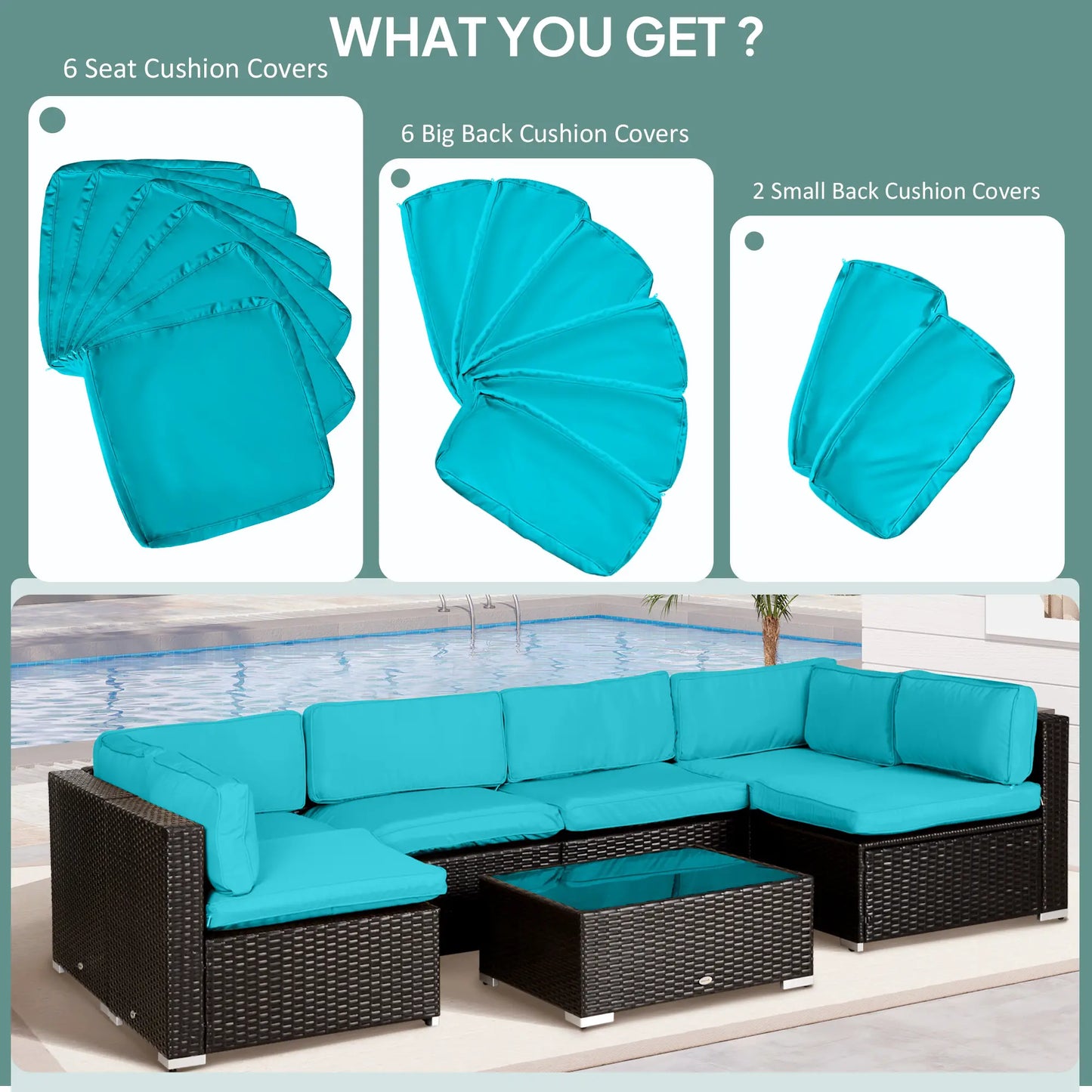 14pc Patio Rattan Sofa Set, Polyester Cover Replacement, Light Blue Patio Chair Cushions at Gallery Canada