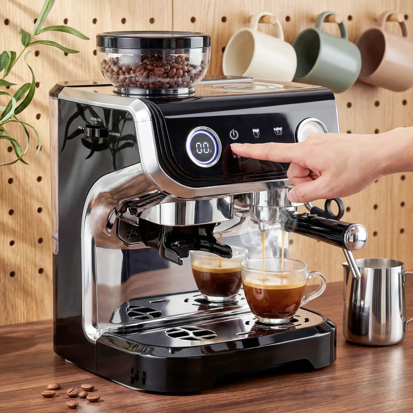 15 Bar Espresso Machine With Grinder & Milk Frother, Stainless Steel, Black Small Kitchen Appliances at Gallery Canada