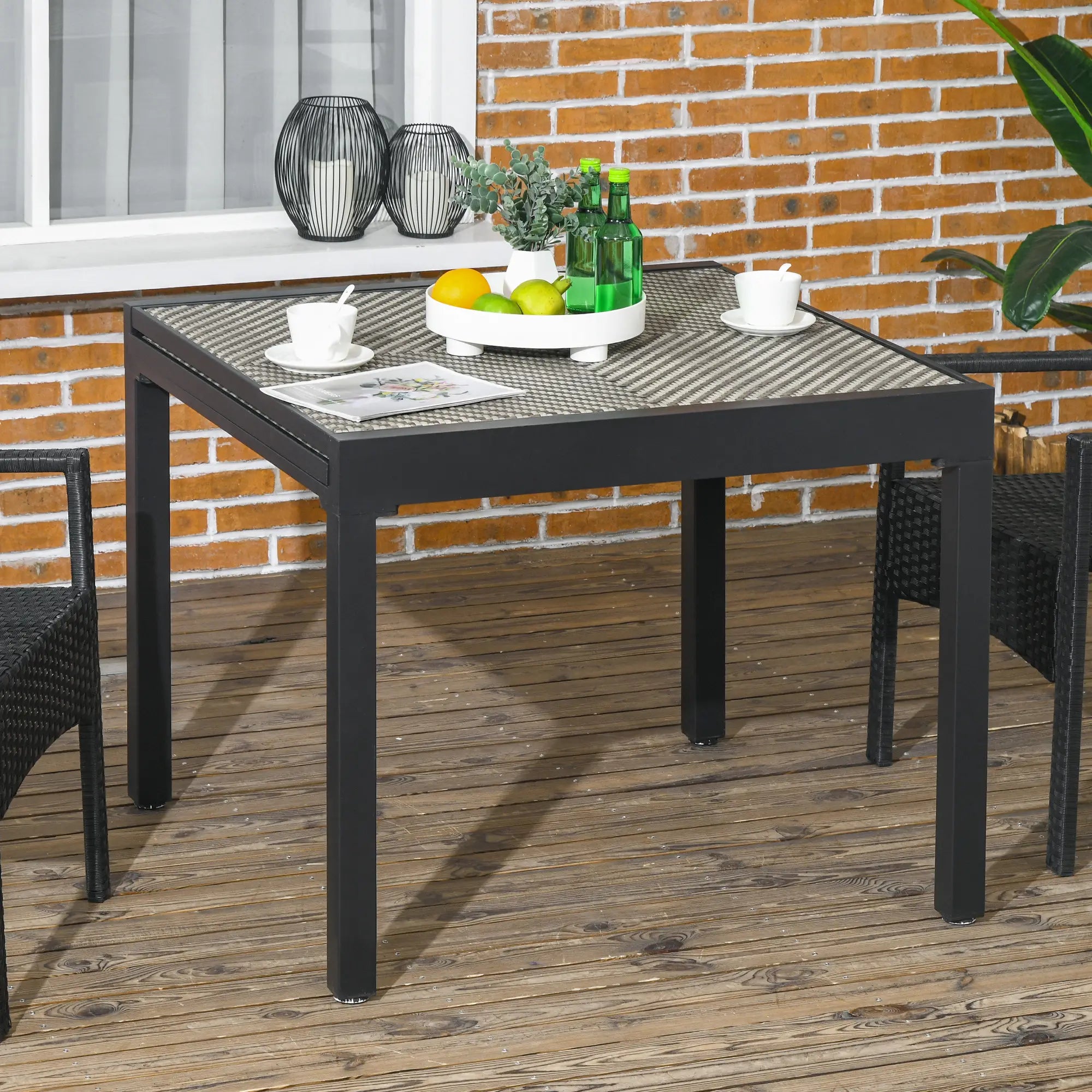 Extendable Rattan Dining Table, Aluminum Frame, 35.4
