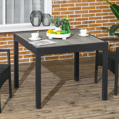 Extendable Rattan Dining Table, Aluminum Frame, 35.4"/70.9" x 35.4", Brown Patio Dinning Tables at Gallery Canada