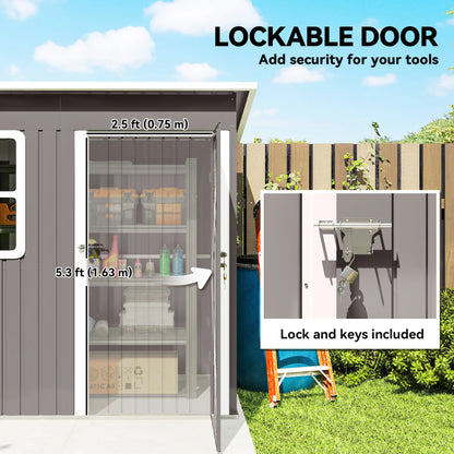 7' x 4' Galvanised Steel Outdoor Storage Shed, Garden Shed With Window, Lockable Door, Air Vents, Warm Grey Sheds at Gallery Canada