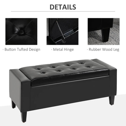 Storage Ottoman Bench, PU Leather Upholstered, Tufted Design, Black Storage Ottomans & Benches at Gallery Canada