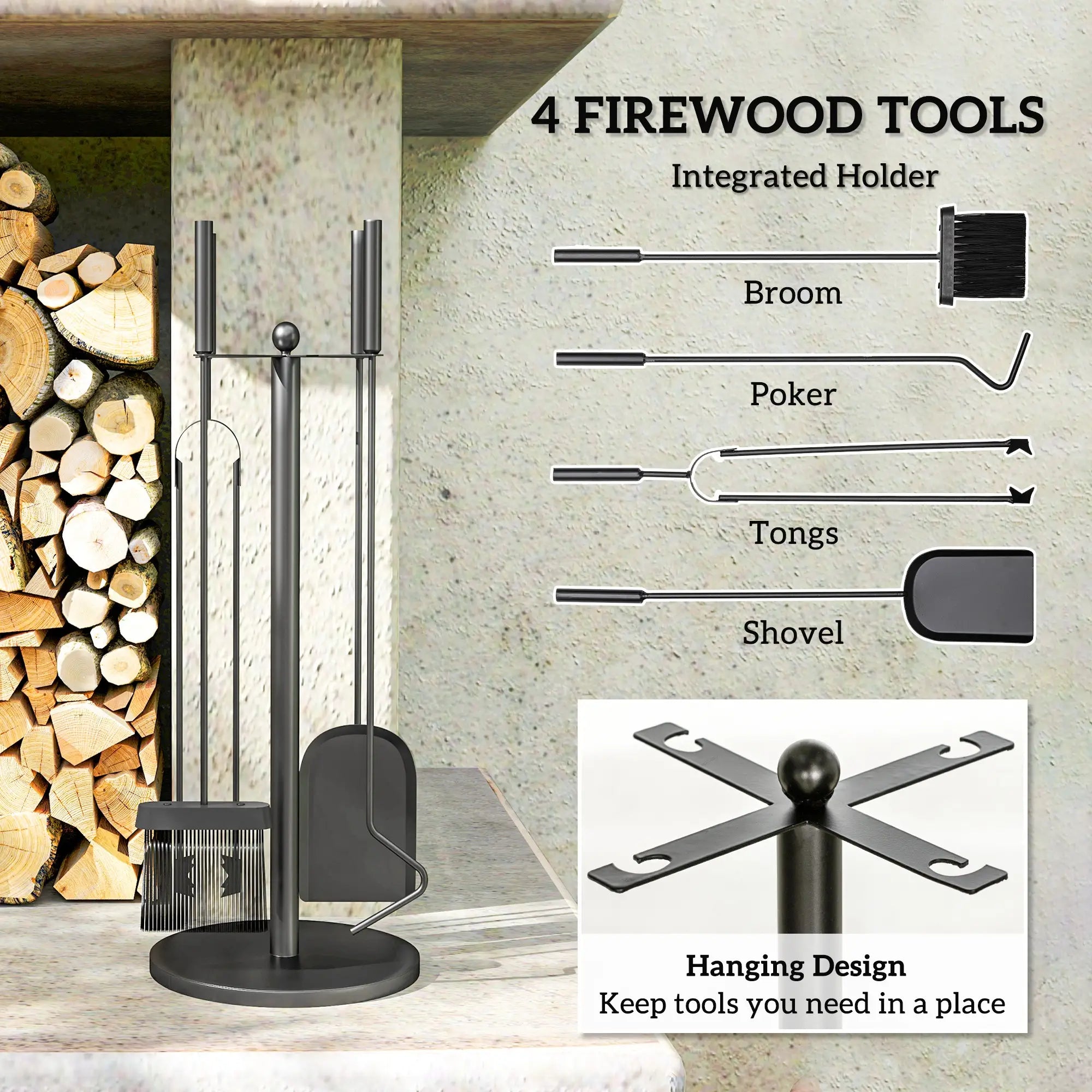 5 Piece Fireplace Tools Set with Stand, Black Fireplaces & Accessories at Gallery Canada