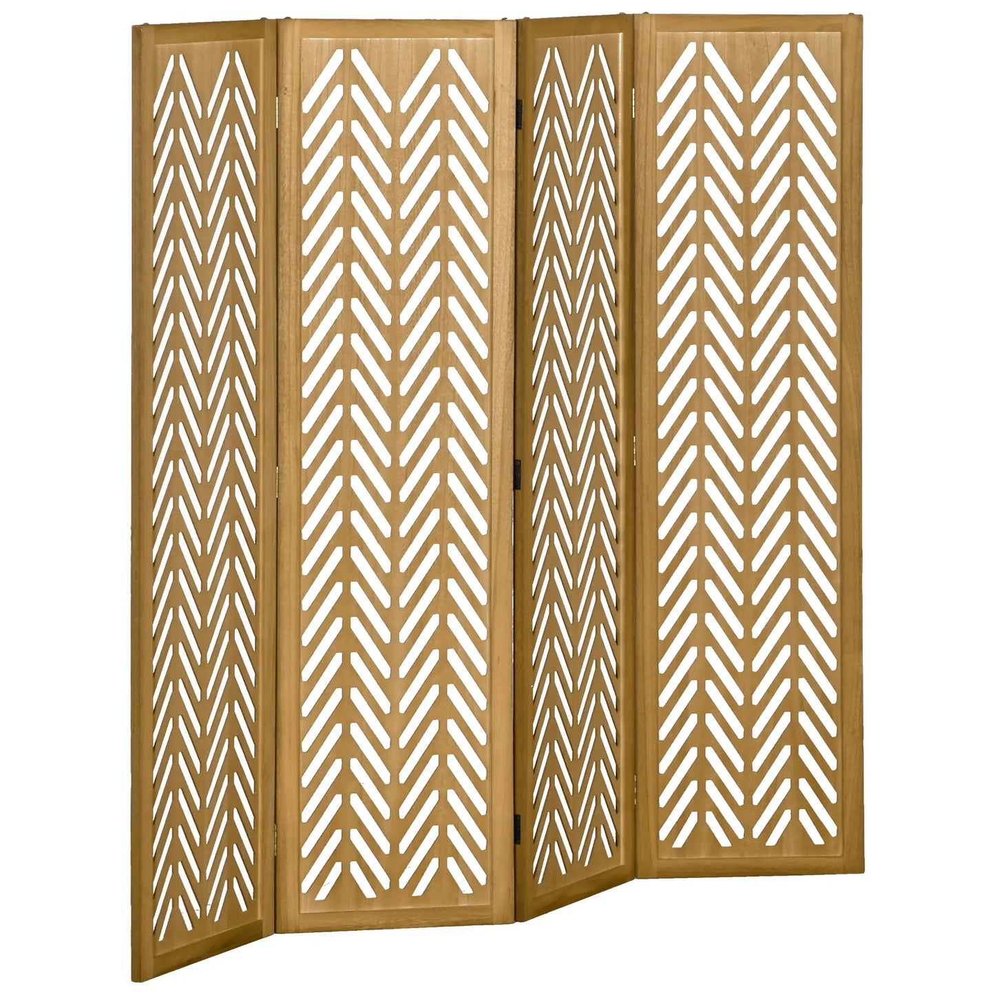 4 Panel Room Divider, 5.6ft Tall, Wood Folding Privacy Screen, Light Brown