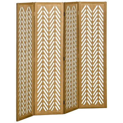4 Panel Room Divider, 5.6ft Tall, Wood Folding Privacy Screen, Light Brown