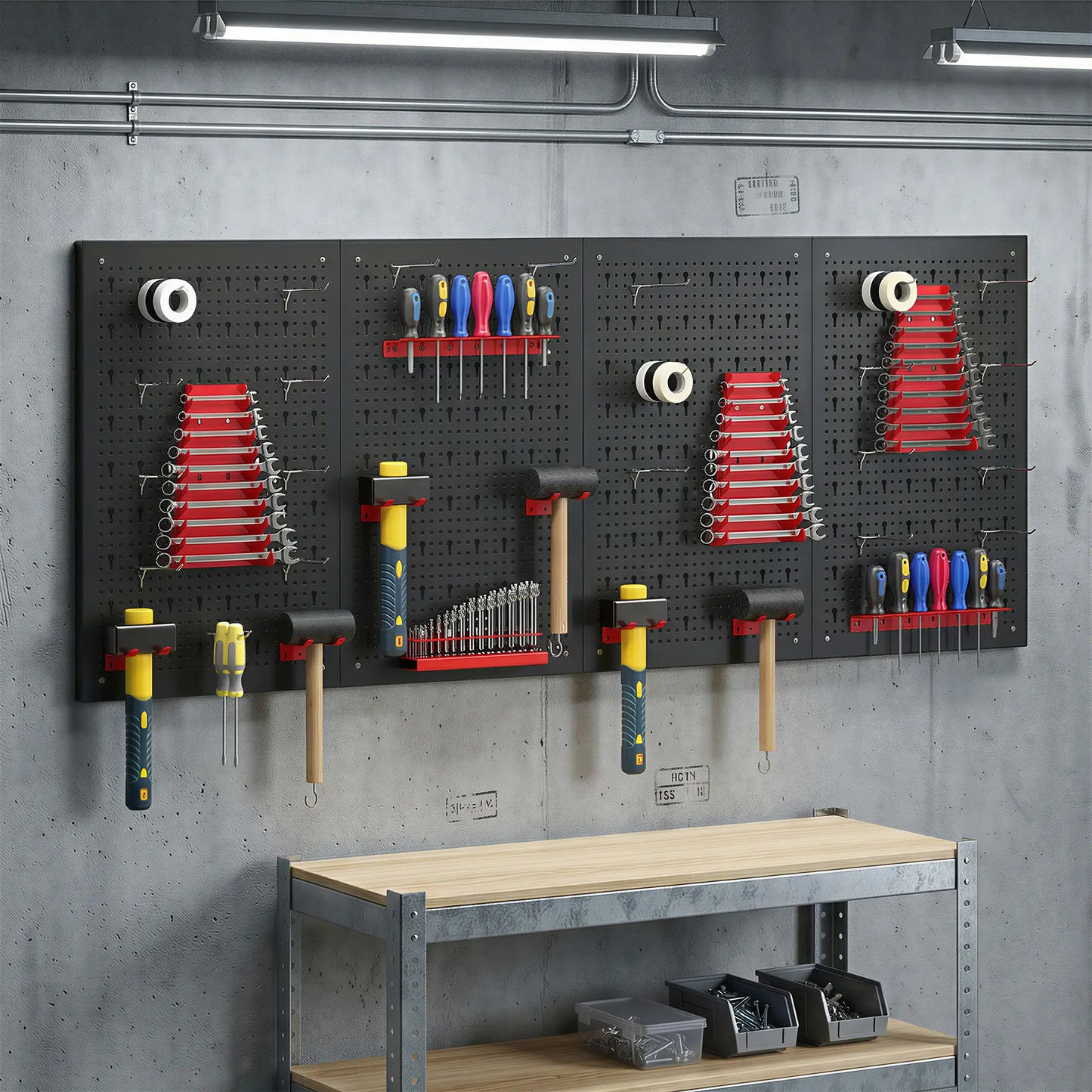 38 Piece Metal Peg Board with Accessories, Shelf Tool Organizer, Black and Red Tool Organizers at Gallery Canada