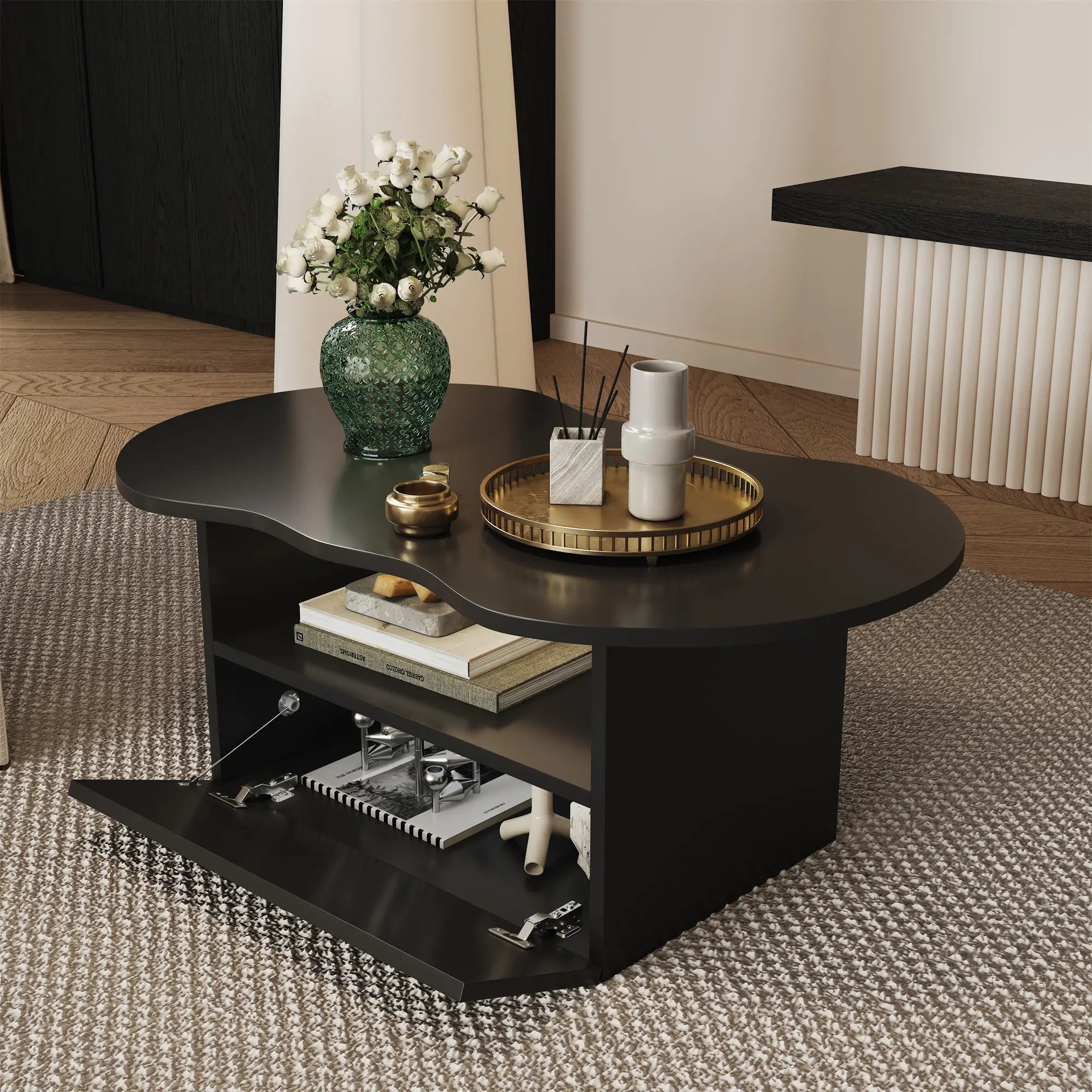 Coffee Table with Drawer, Open Storage, 39.5