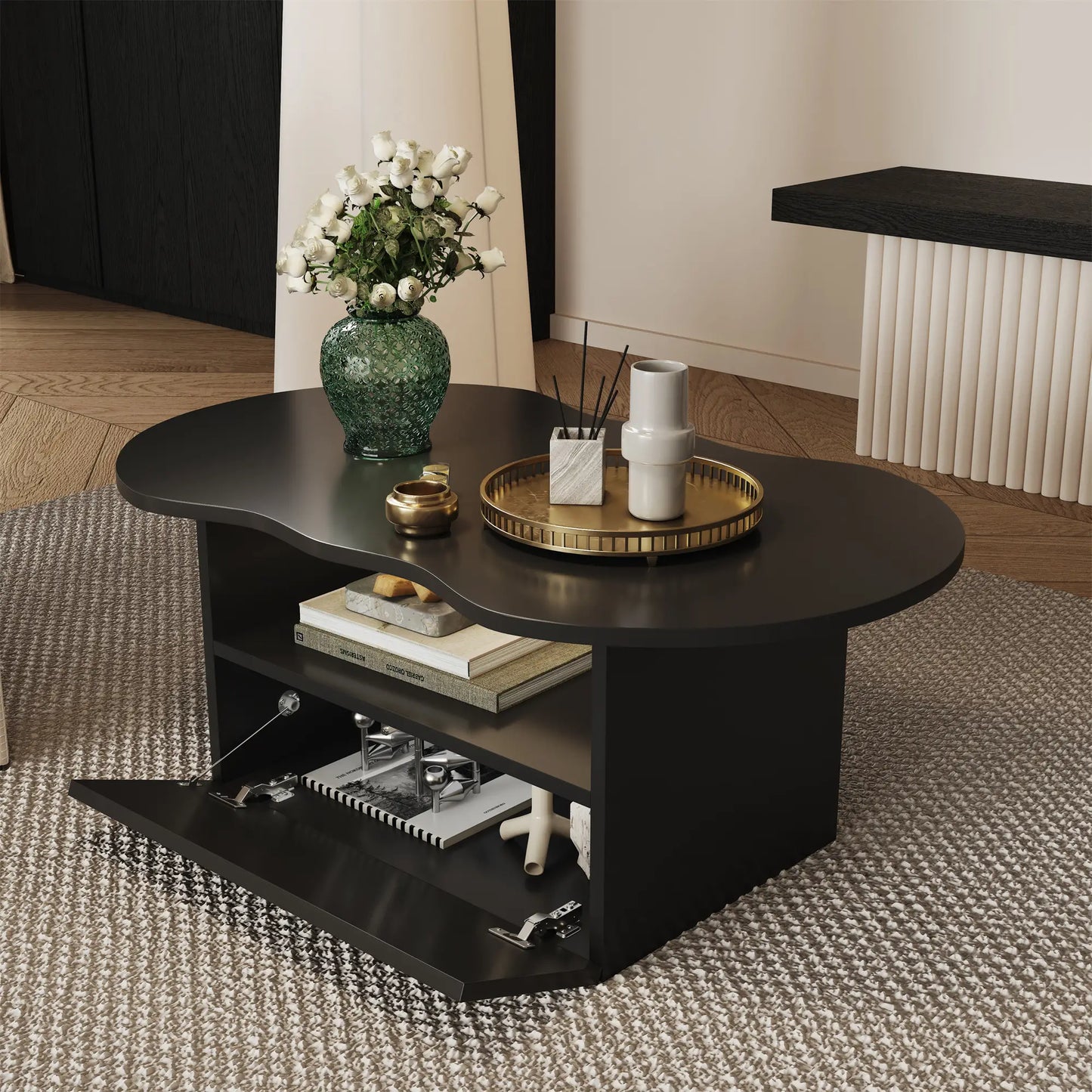 Coffee Table with Drawer, Open Storage, 39.5" L x 23.5" W x 15" H, Black Coffee Tables at Gallery Canada
