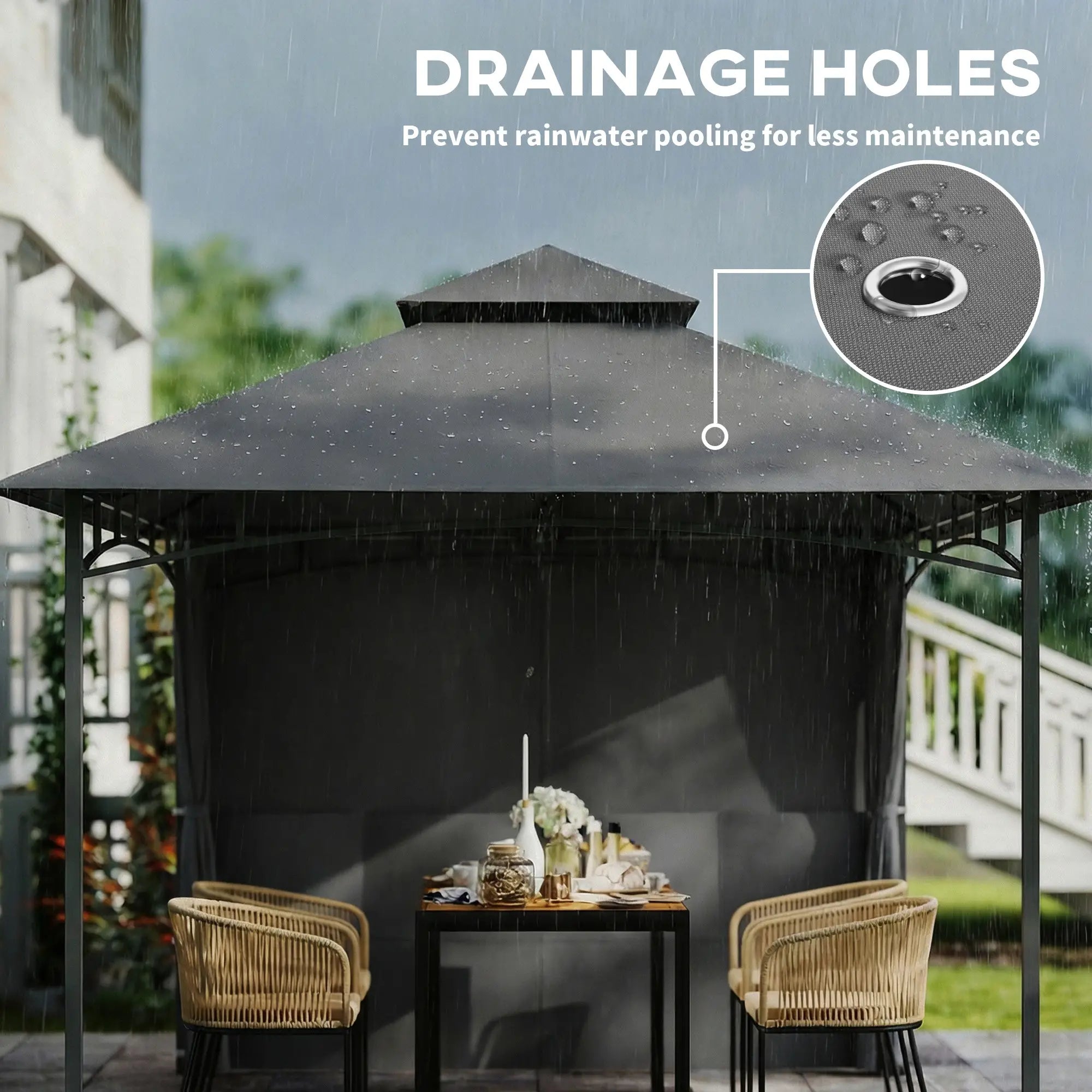 10' x 10' Dark Grey Patio Gazebo, Double Roof Canopy Shelter With Storage, Dark Grey Gazebos at Gallery Canada