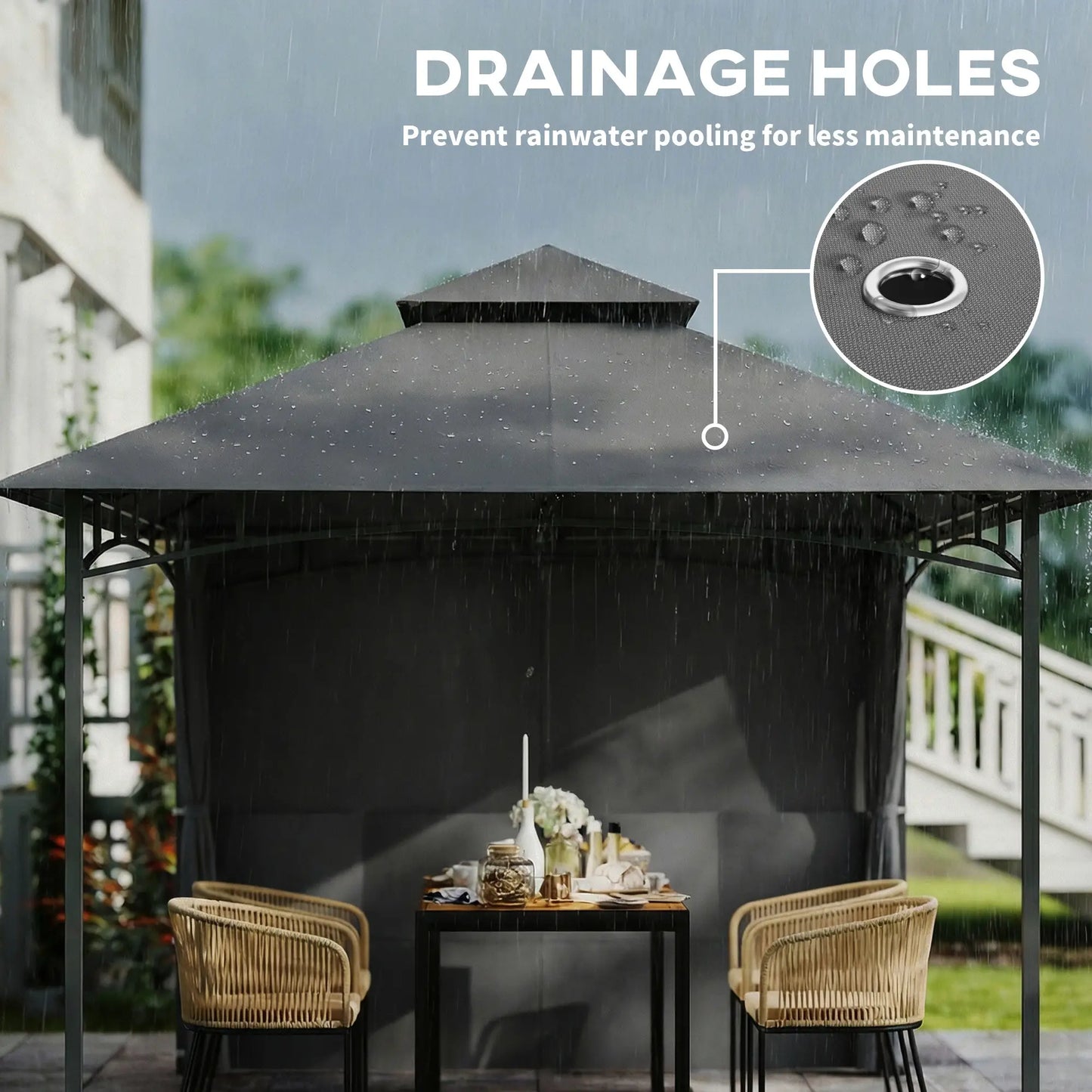 10' x 10' Dark Grey Patio Gazebo, Double Roof Canopy Shelter With Storage, Dark Grey Gazebos at Gallery Canada