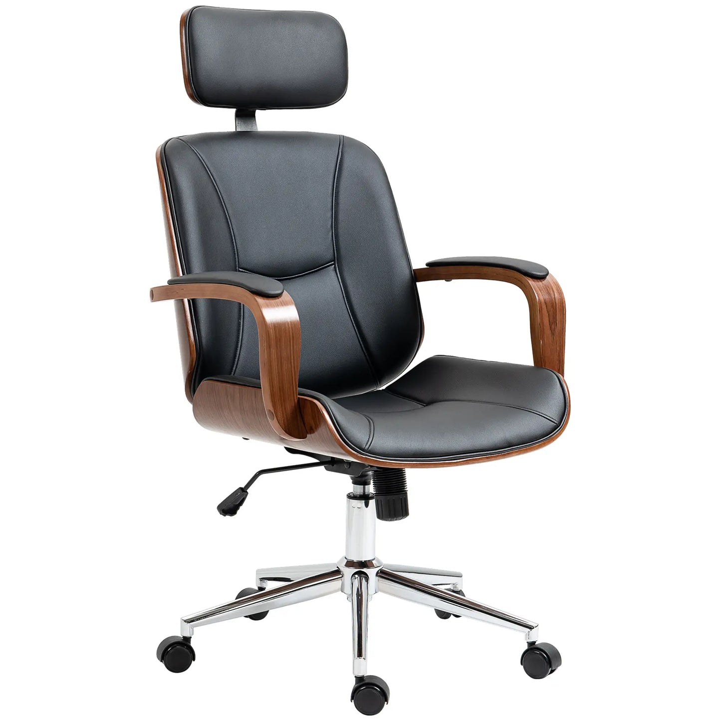 Office Chair, PU Leather Desk Chair, Adjustable Height, Tilt, Wheels, Black Office Chairs Black, Walnut at Gallery Canada