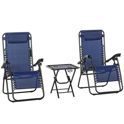 Zero Gravity Chair Set of 2, Patio Chair with Side Table, Blue Lounger Chairs at Gallery Canada