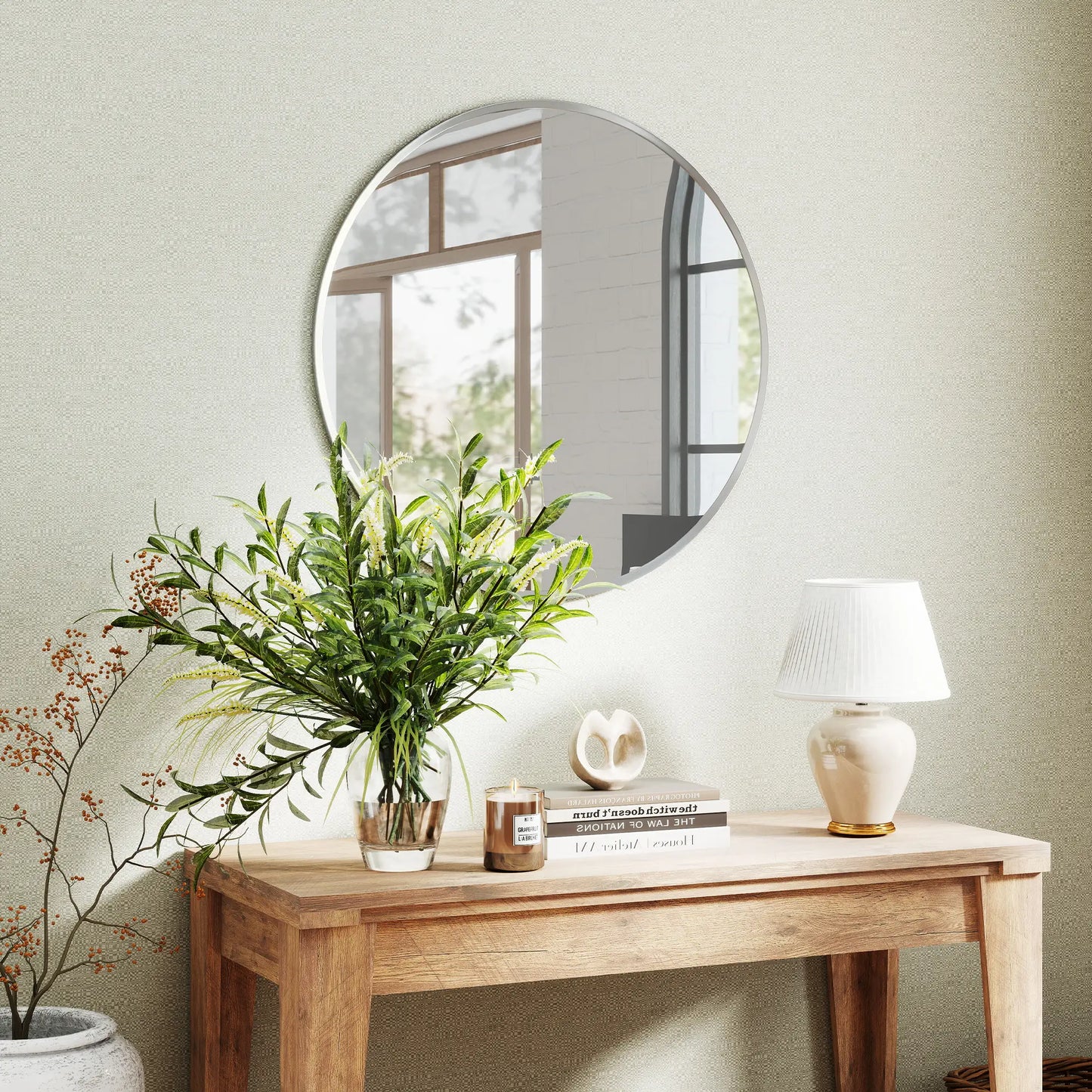 24" Round Wall Mirror, Modern Decorative Mirror For Bedroom Living Room, Silver Wall Mirrors at Gallery Canada