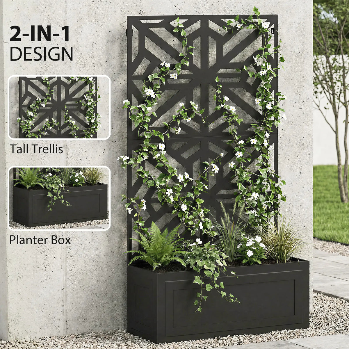 Lit de jardin surélevé en métal avec treillis pour plantes grimpantes, 53x22x66 po