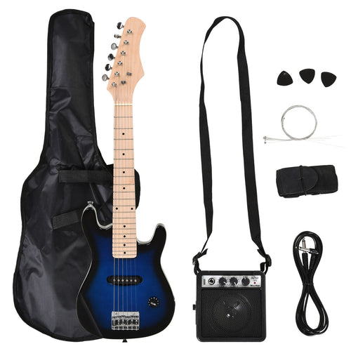 30 Inch Kids Electric Guitar 3/4 Size Beginner Starter Kit w/ 5W Amplifier, Strap, Strings, Picks, Carrying Case Blue/Black