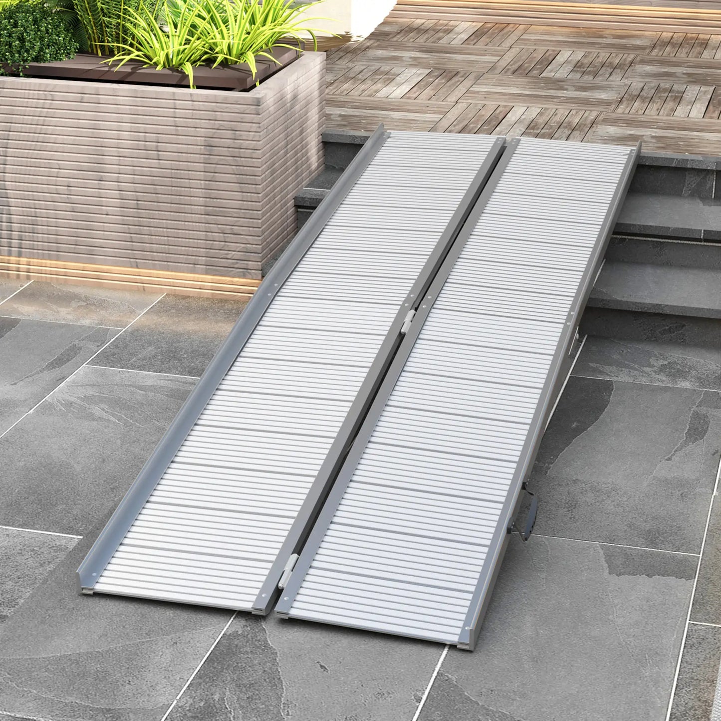 8' Foldable Handicap Ramp, Aluminum Wheelchair Ramp, Textured Threshold, Silver Knee Walker & Wheelchair Ramps at Gallery Canada