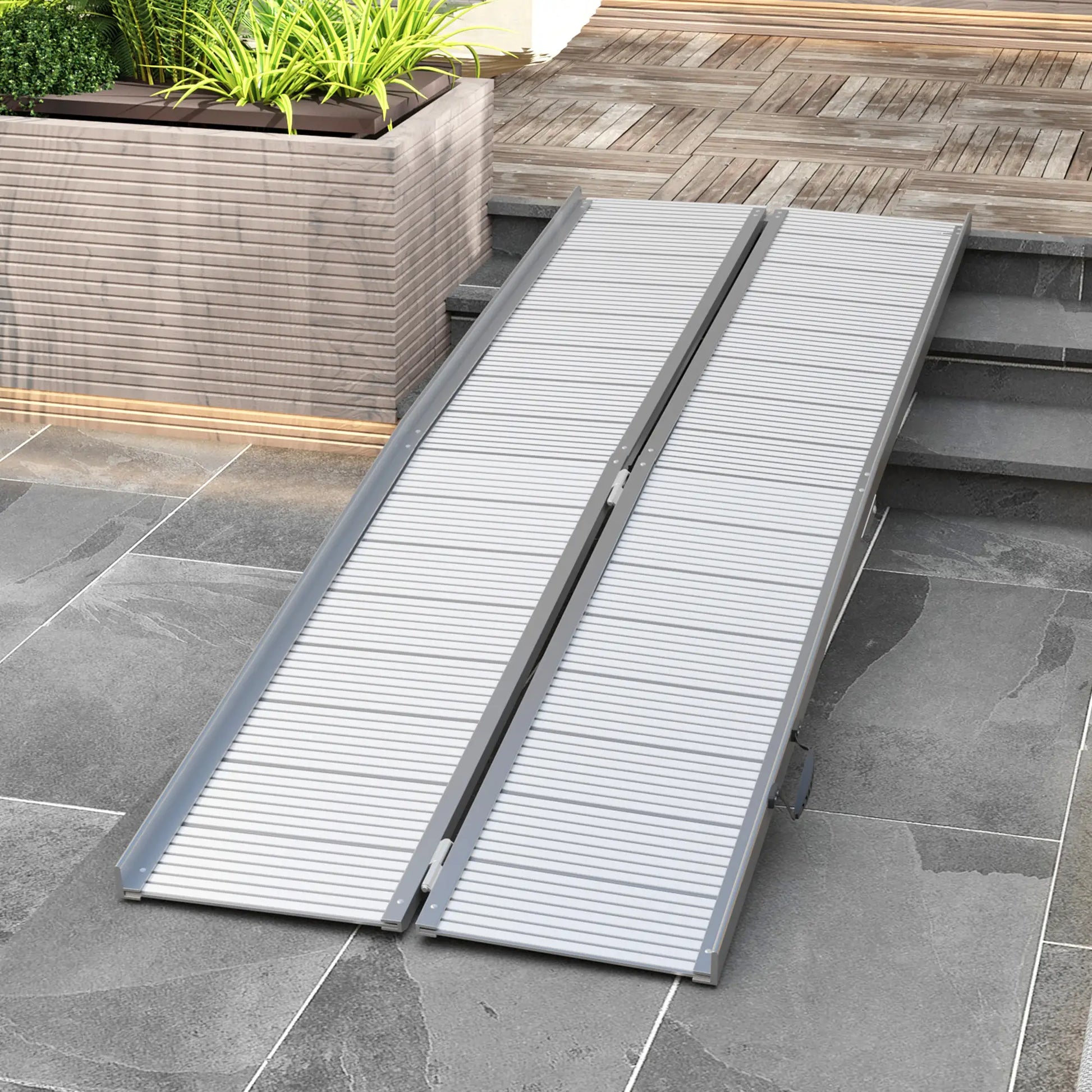 8' Foldable Handicap Ramp, Aluminum Wheelchair Ramp, Textured Threshold, Silver Knee Walker & Wheelchair Ramps at Gallery Canada