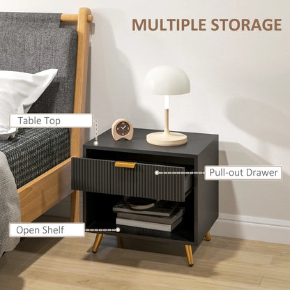 Modern Nightstand with Drawer, Open Compartment, Black Bedside Tables at Gallery Canada