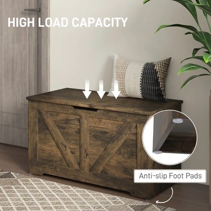 31.5 Inches Wooden Storage Chest, 2 Safety Hinges, Brown Wood Grain Storage Cabinets at Gallery Canada