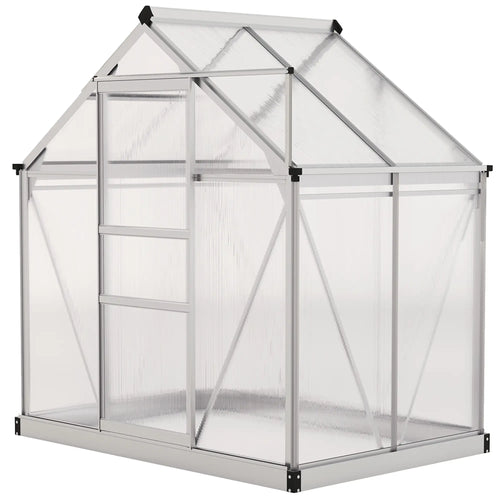 6' x 4' x 6.6' Polycarbonate Greenhouse, Walk-In Kit, Silver