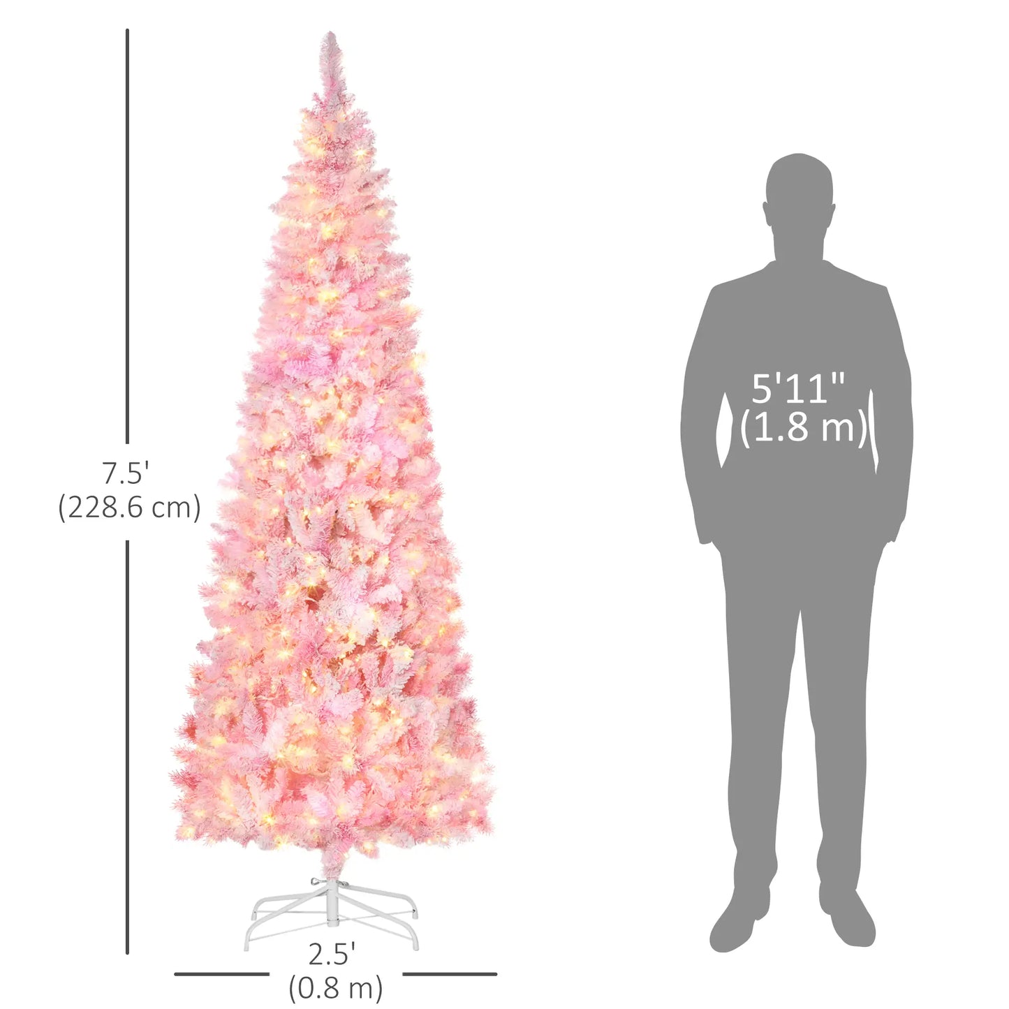 7.5 Foot Prelit Snow Flocked Christmas Tree, 700 Pine Branches, Warm White LED, White, Pink Pre Lit Christmas Trees at Gallery Canada