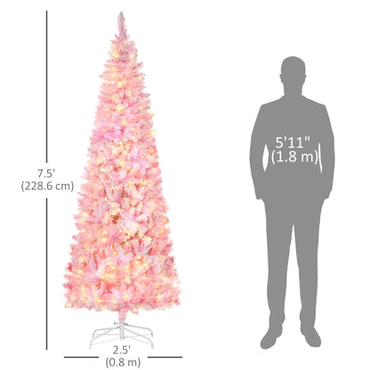 7.5 Foot Prelit Snow Flocked Christmas Tree, 700 Pine Branches, Warm White LED, White, Pink Pre Lit Christmas Trees at Gallery Canada
