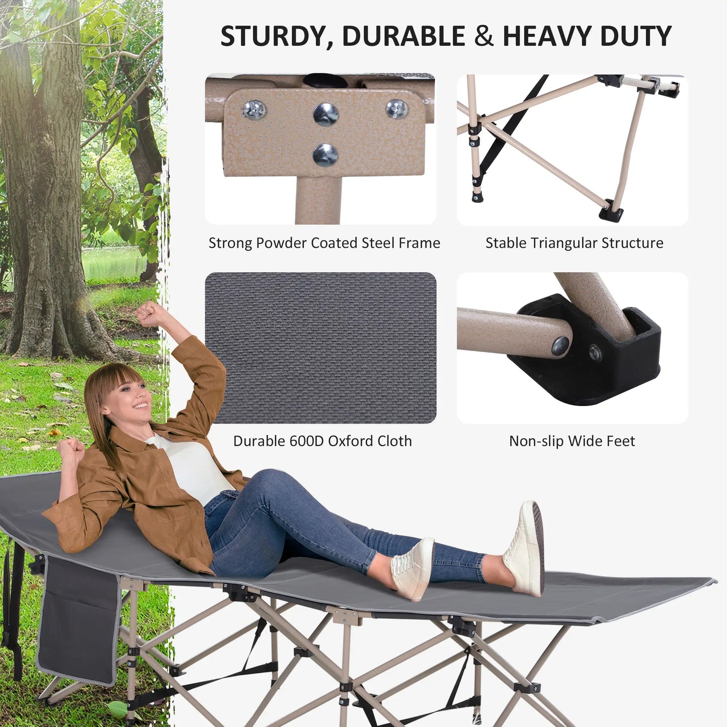 Folding Camping Cot for Adults, with Carry Bag, Side Pocket, Grey Camping Cots at Gallery Canada
