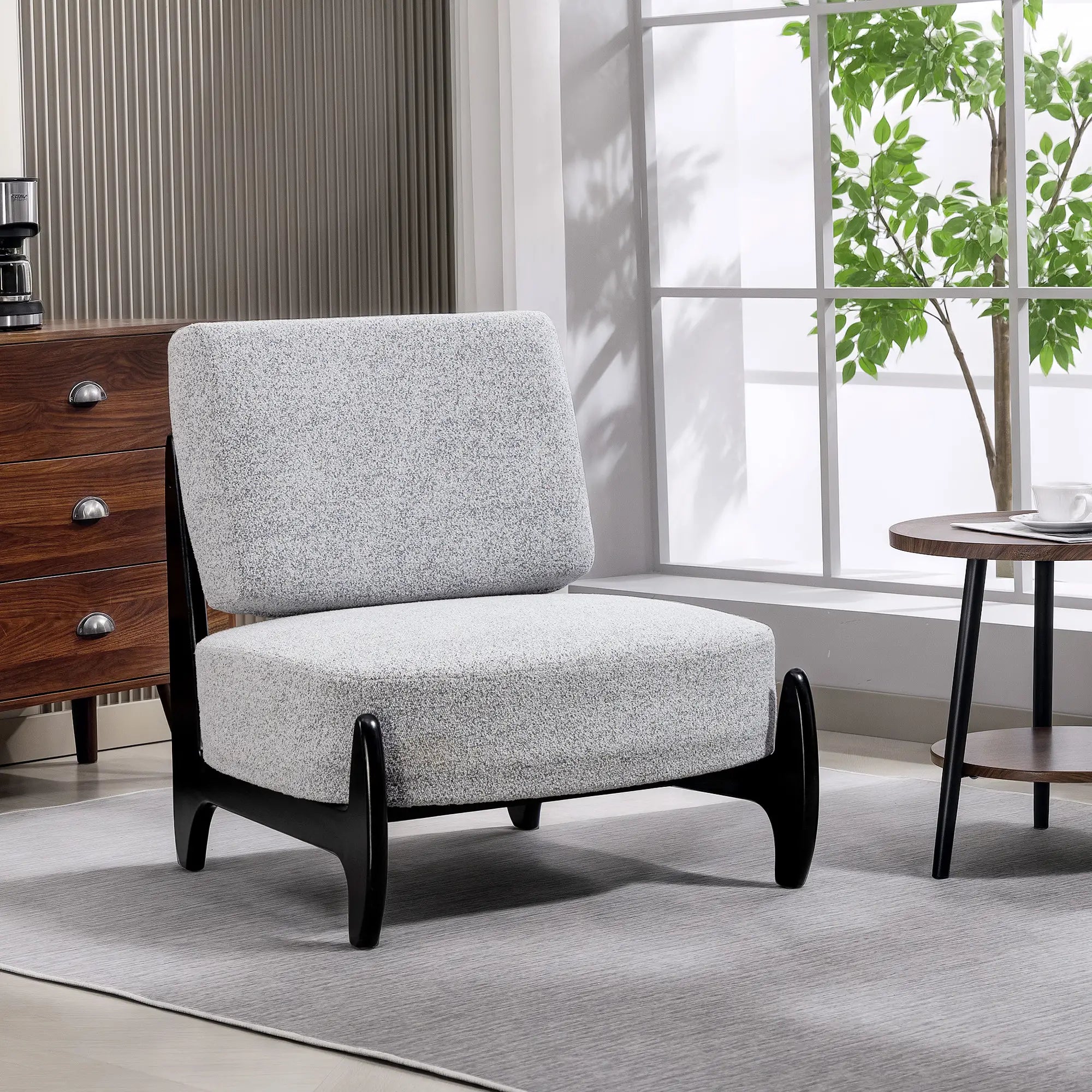 Accent Chair, Rubber Wood Frame, Wide Seat, Modern Chenille, Thick Cushion, Grey Accent Chairs at Gallery Canada