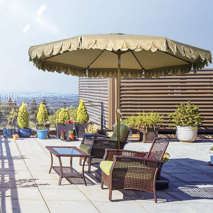 9 ft Outdoor Patio Umbrella, Push Button Tilt Crank, Khaki Patio Umbrellas at Gallery Canada