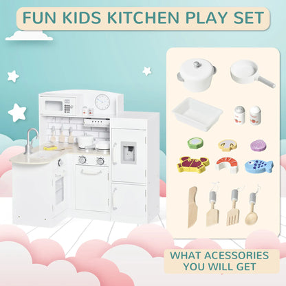 Kids Kitchen Play Set, Drinking Fountain, Microwave, White Play Kitchen at Gallery Canada