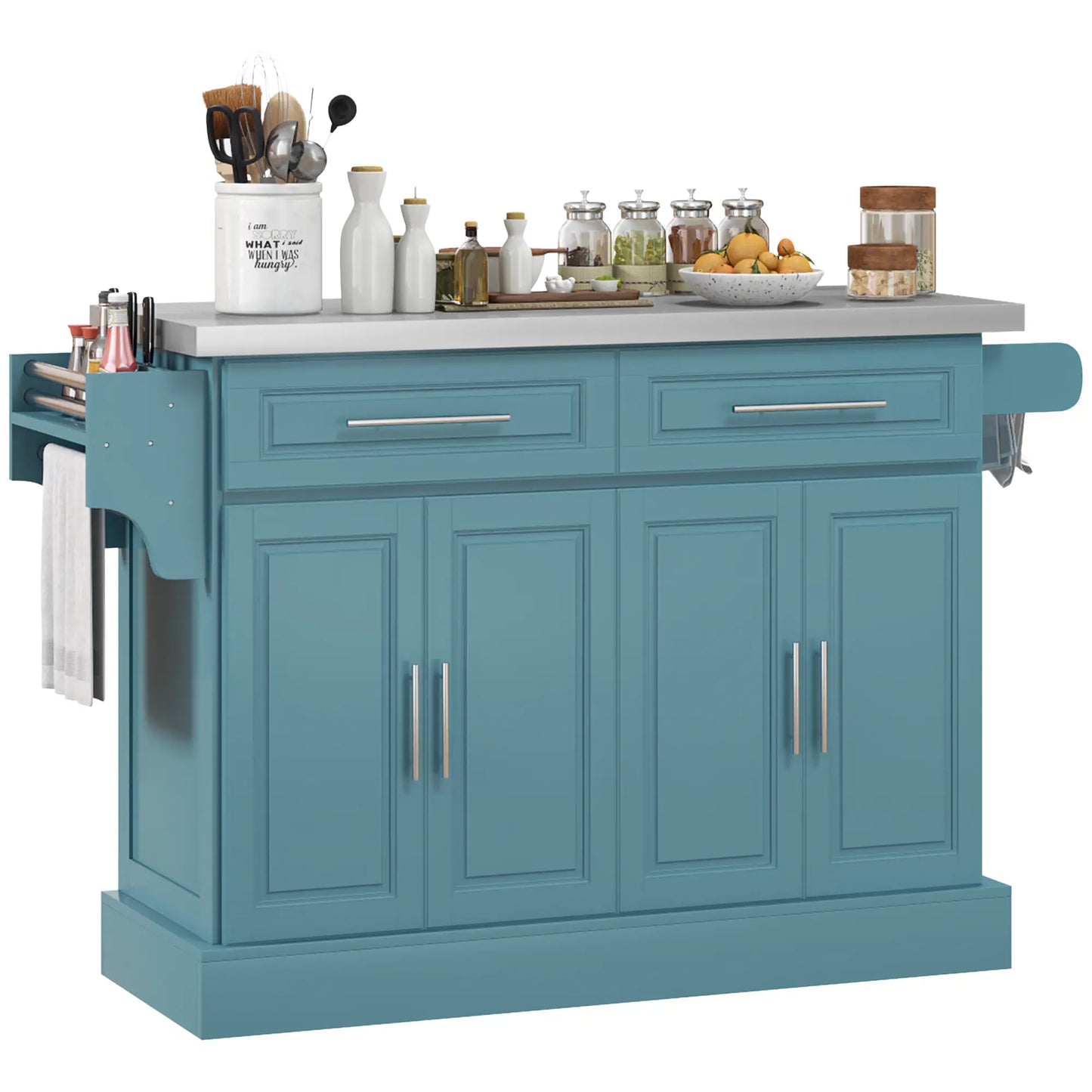 Rolling Kitchen Island with Storage, Stainless Steel Top, Light Blue Kitchen Islands & Kitchen Carts Light Blue at Gallery Canada