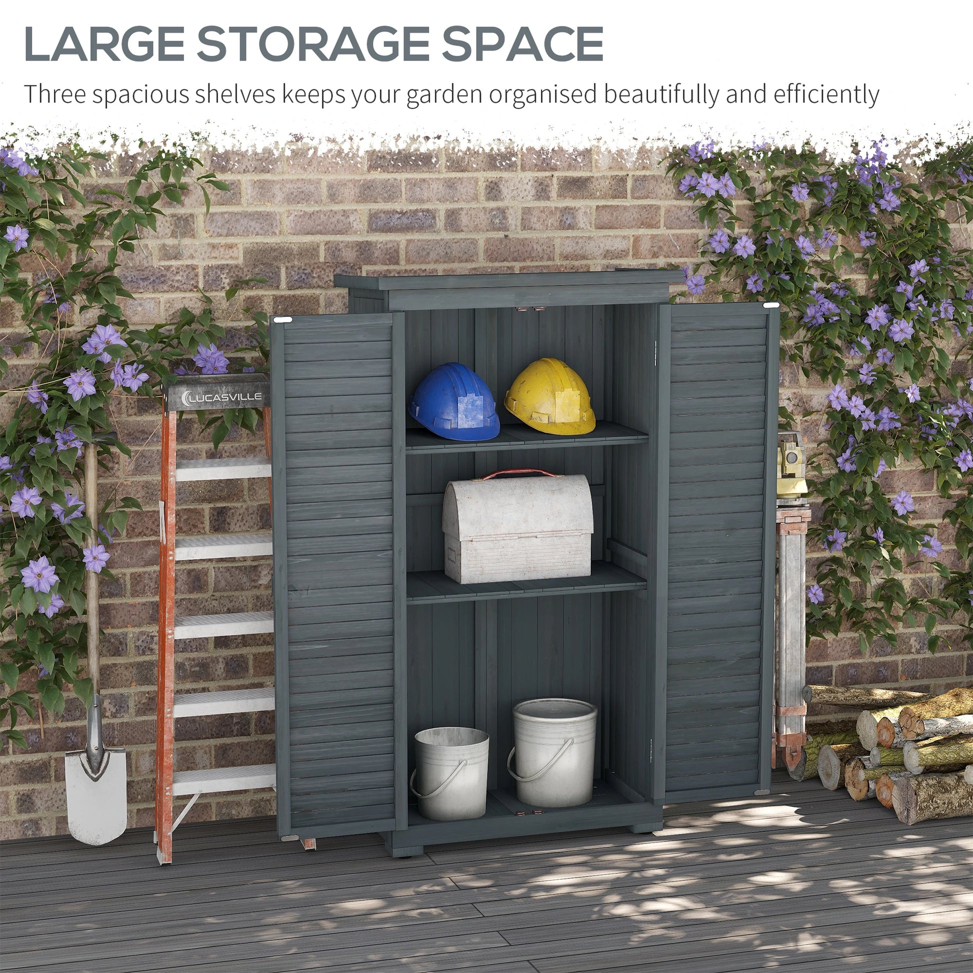 Outdoor Garden Shed, Wooden Tool Storage, 3-Tier Shelves, 34.3" x 18.3" x 63", Grey Sheds at Gallery Canada