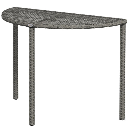Half Round Side Table, PE Rattan Coffee Table, Metal Frame, Grey