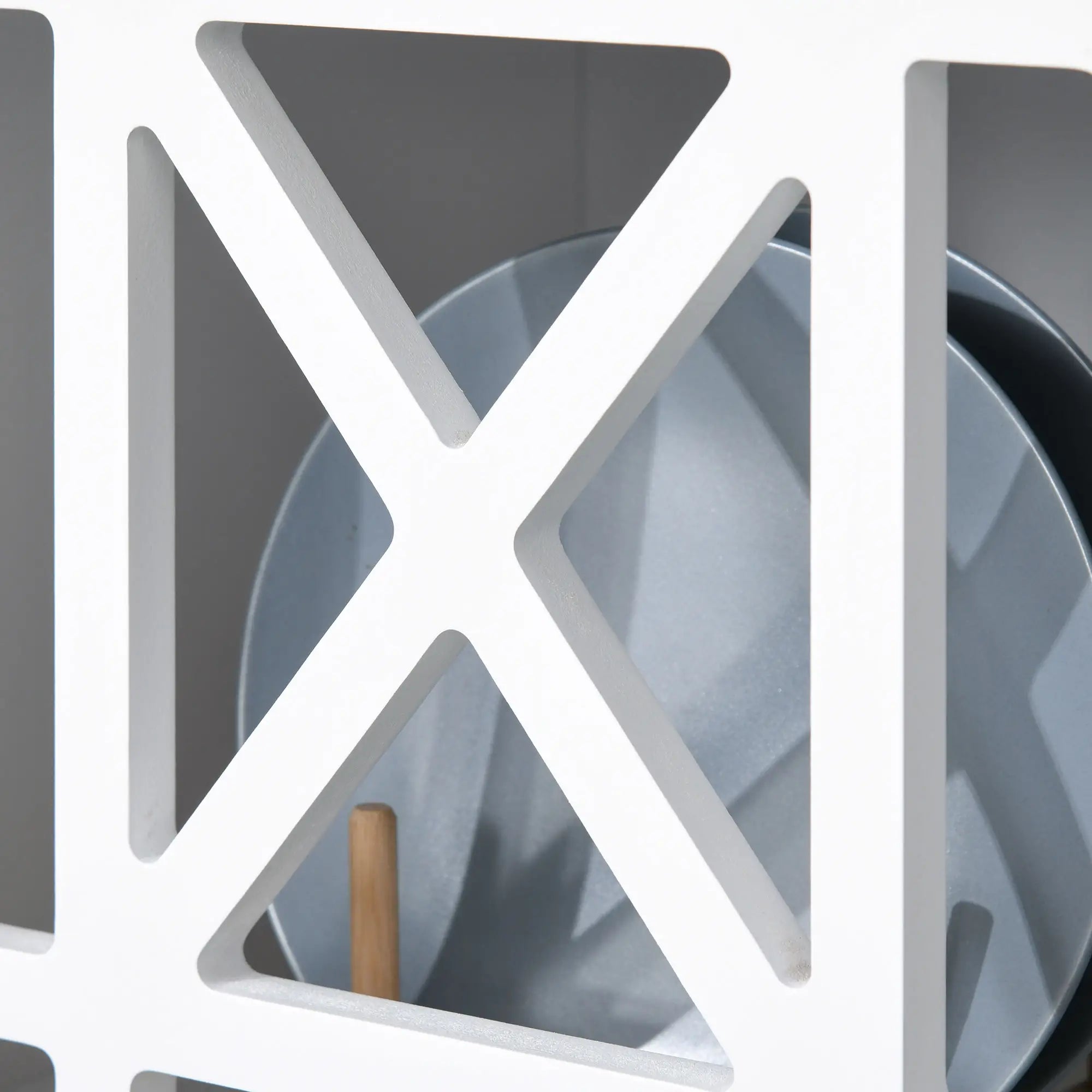 Modern Storage Cabinet with Fretwork Doors, Shelf, White Storage Cabinets at Gallery Canada