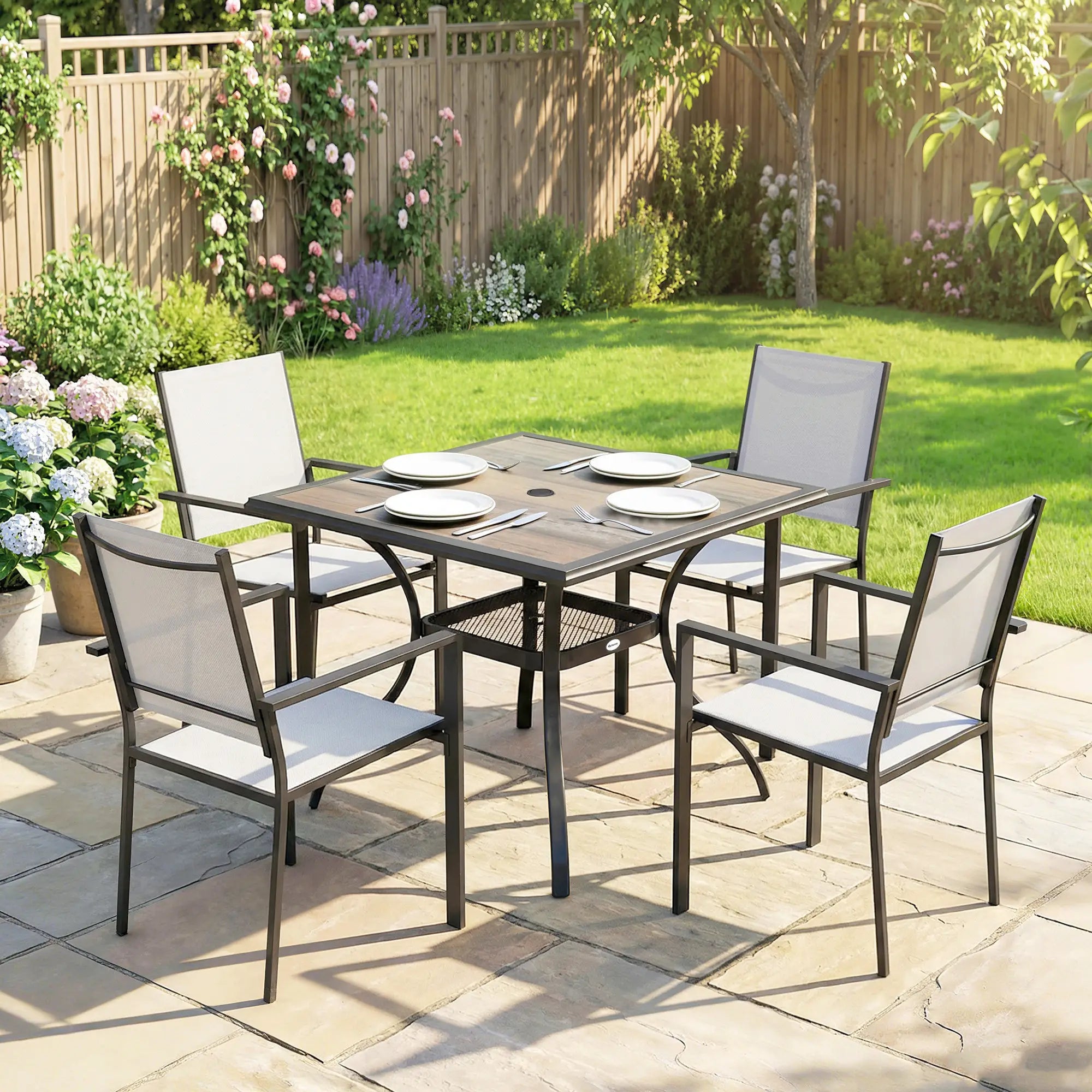 5 Piece Outdoor Patio Dining Set, Table And 4 Stackable Chairs Outdoor Dining Sets at Gallery Canada