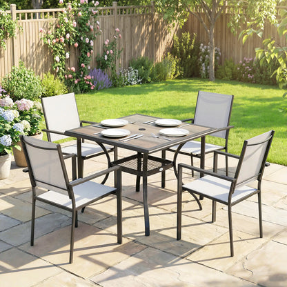 5 Piece Outdoor Patio Dining Set, Table And 4 Stackable Chairs Outdoor Dining Sets at Gallery Canada