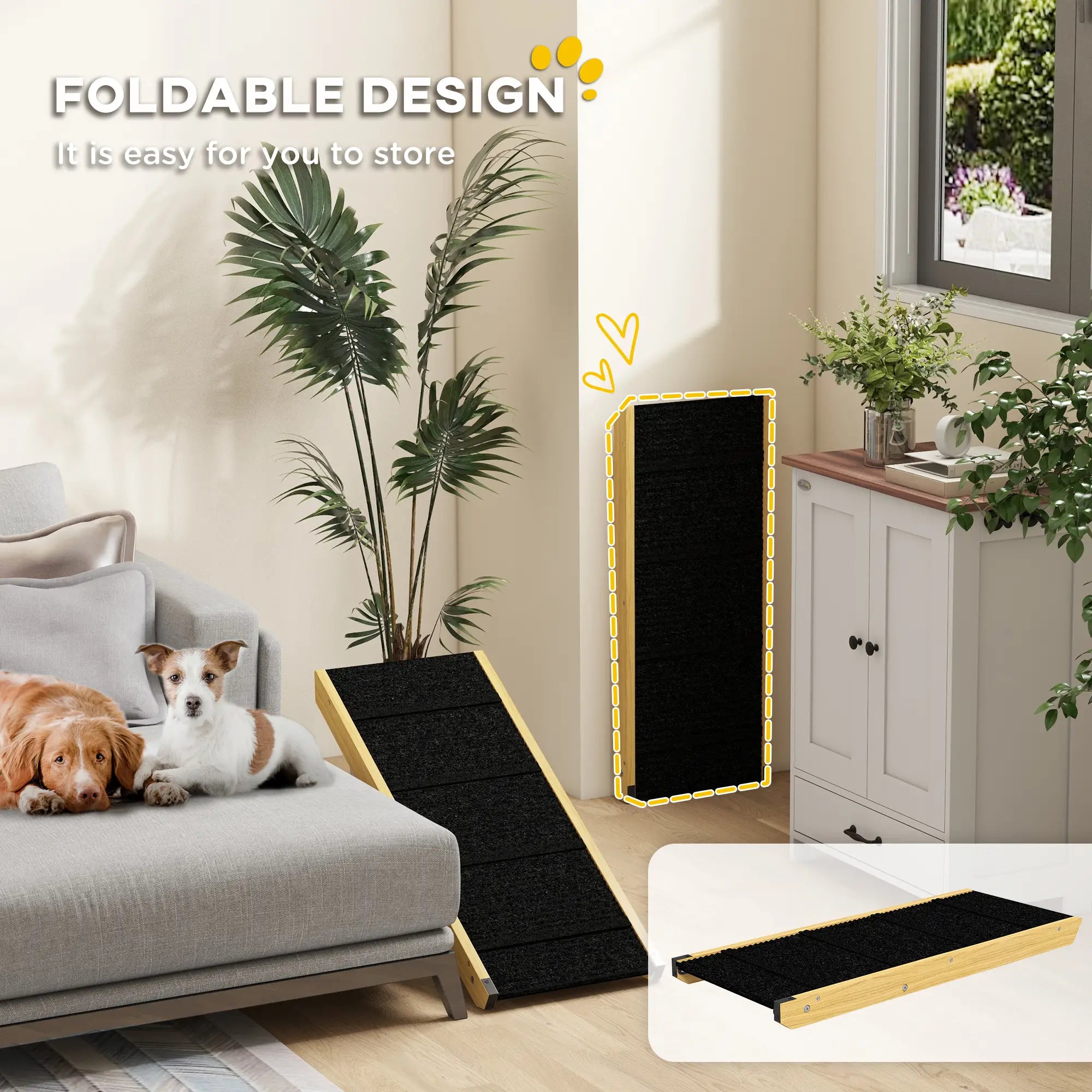 33 Foldable Dog Ramp, 4-Level Adjustable, Natural Wood Dog Stairs at Gallery Canada