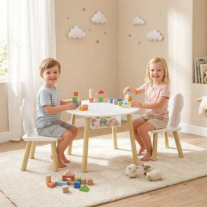 Kids Table and Chairs Set With Storage, White