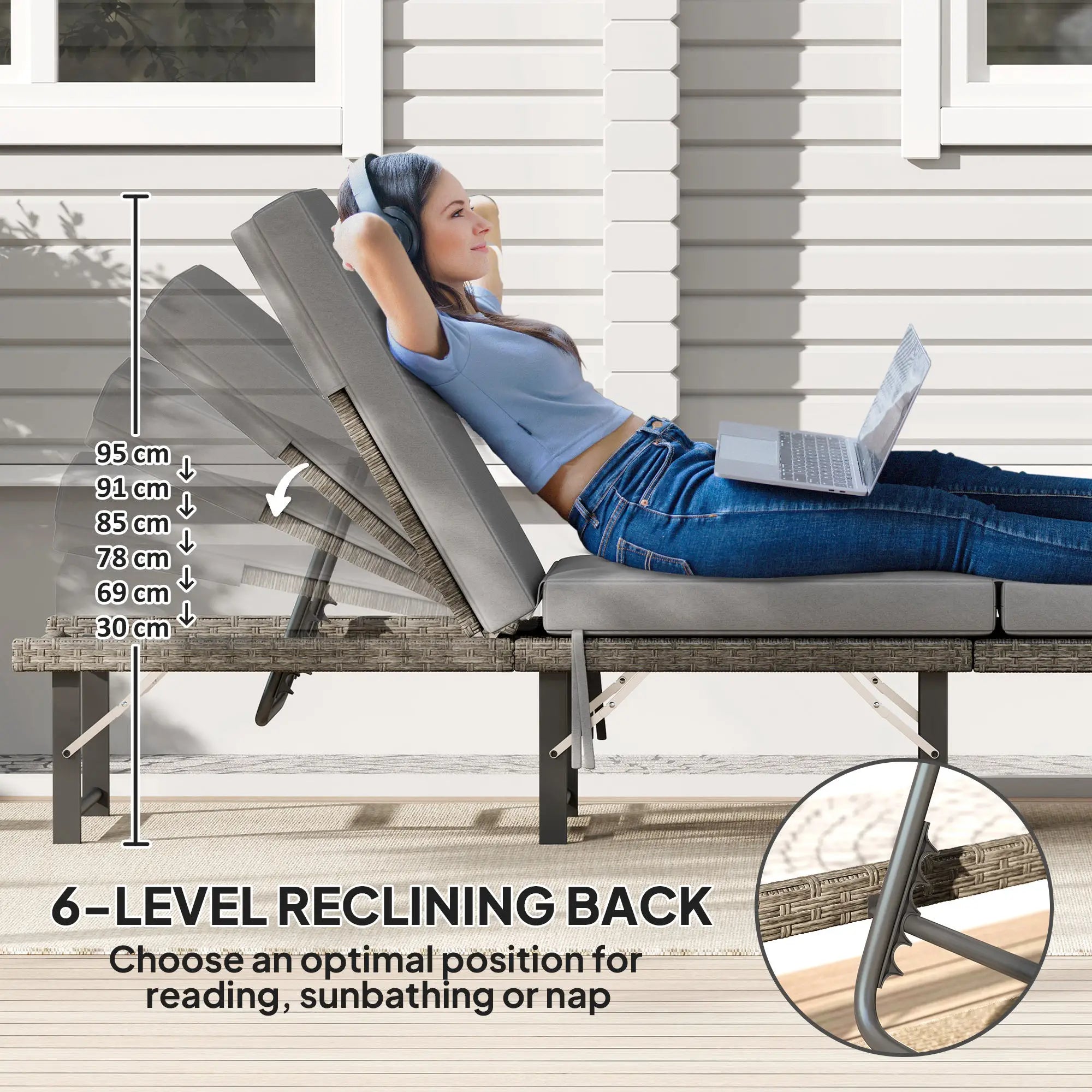 Folding Outdoor Lounge Chair, Wicker Chaise With Cushion, Grey Wicker Chaise Loungers at Gallery Canada