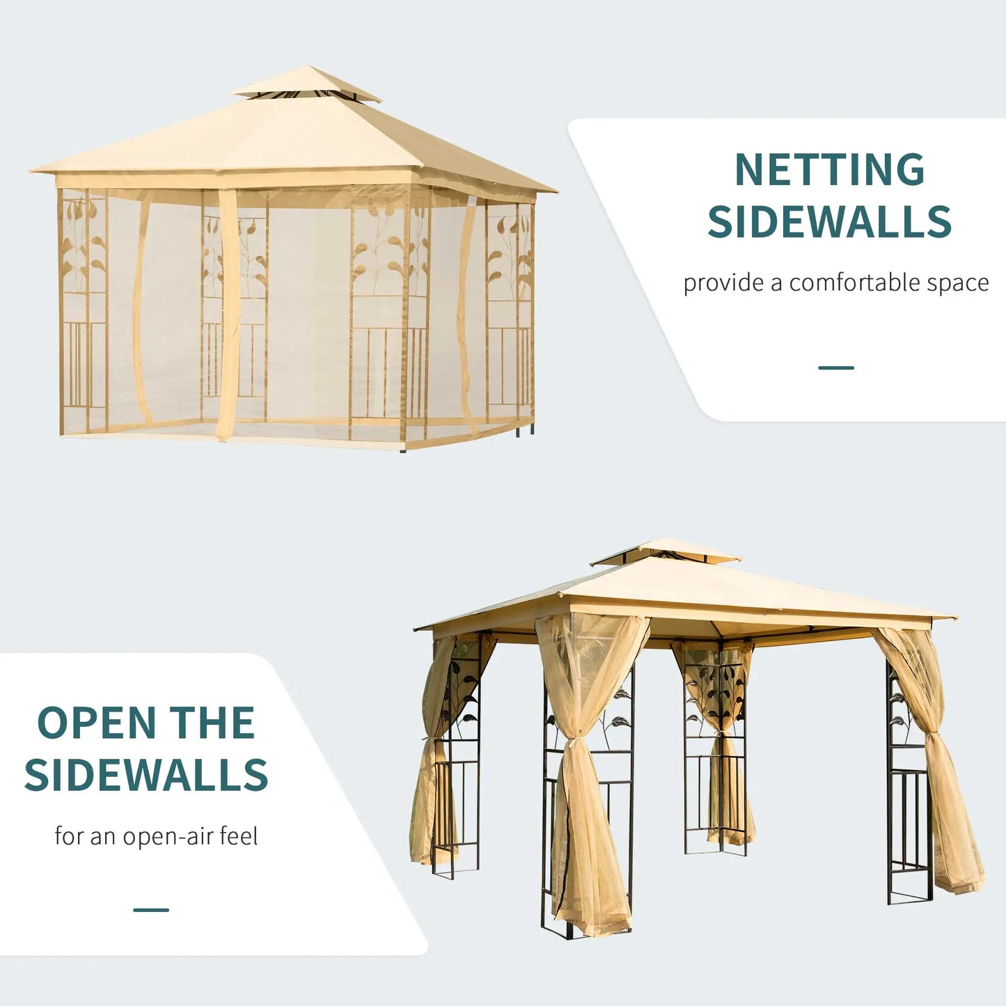 10'x10' Steel Patio Gazebo, Soft-Top, 2-Tier Roof, Beige Gazebos at Gallery Canada
