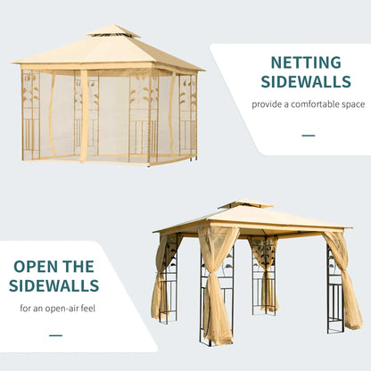 10'x10' Steel Patio Gazebo, Soft-Top, 2-Tier Roof, Beige Gazebos at Gallery Canada