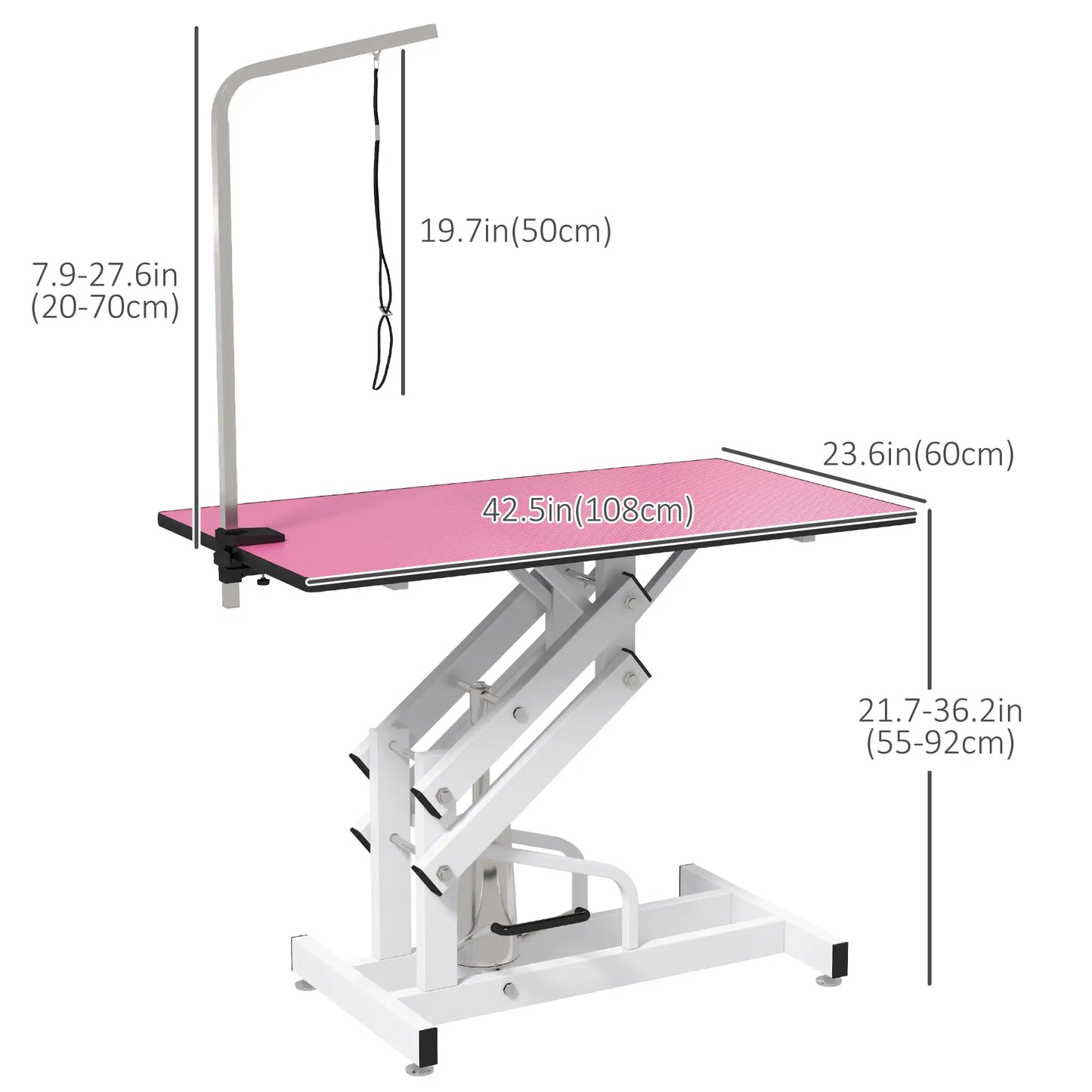 Adjustable Dog Grooming Table with Arm, Noose, Non-Slip, Pink Dog Grooming Tables at Gallery Canada