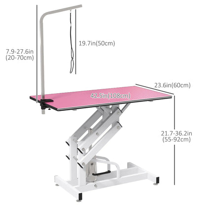 Adjustable Dog Grooming Table with Arm, Noose, Non-Slip, Pink Dog Grooming Tables at Gallery Canada