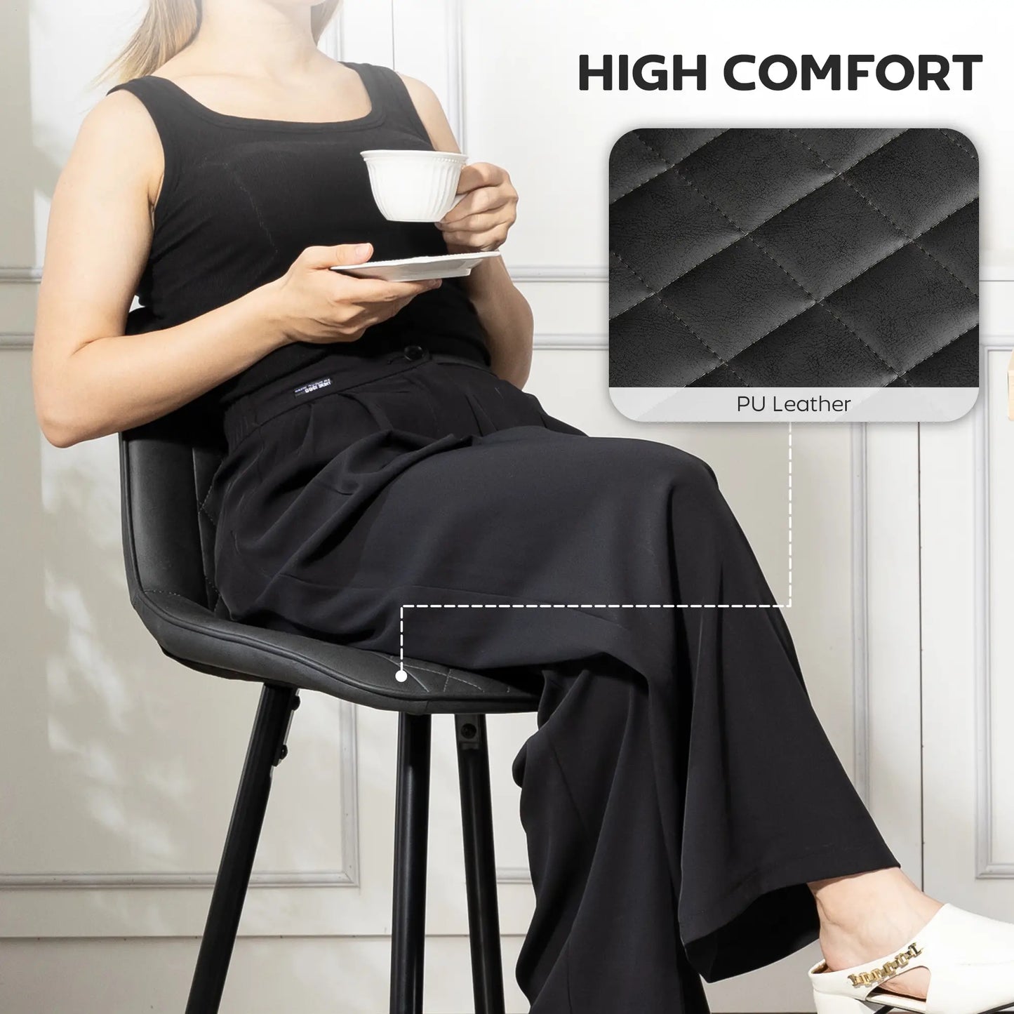 PU Leather Counter Height Bar Chairs Set of 2, 27.75" Bar Stools, Black Bar Stools at Gallery Canada