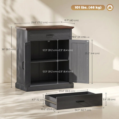 30" Farmhouse Sideboard, Black Buffet Cabinet, Barn Doors, Drawer, Black Storage Cabinets at Gallery Canada